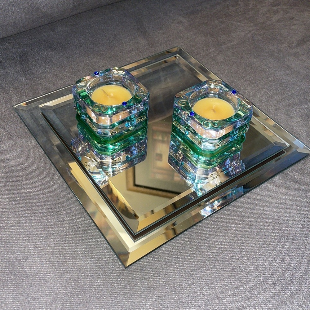 NIB PARTYLITE 2 piece beveled mirrors & Mardi Gras tealight holders. - Picture 2 of 8